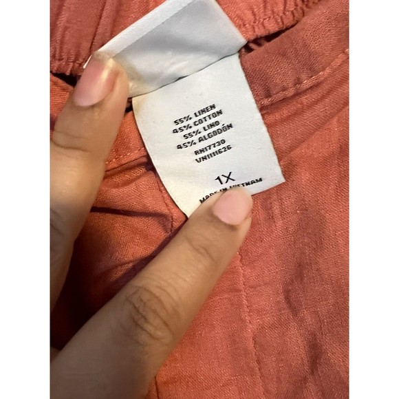 AVA & VIV WOMENS SHORTS SIZE 1X LINEN BLEND CORAL PULLON PLEATED FRONT BO - Picture 4 of 5